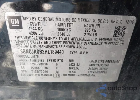 2017 Chevrolet Trax Ls из США, поврежденный, VIN 3GNCJKSB2HL189440